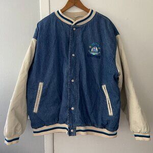 Vintage Disney Winnie The Pooh EEYORE Denim Button Quilted Varsity Jacket XL